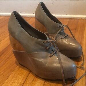 Leather & wood heeled booties